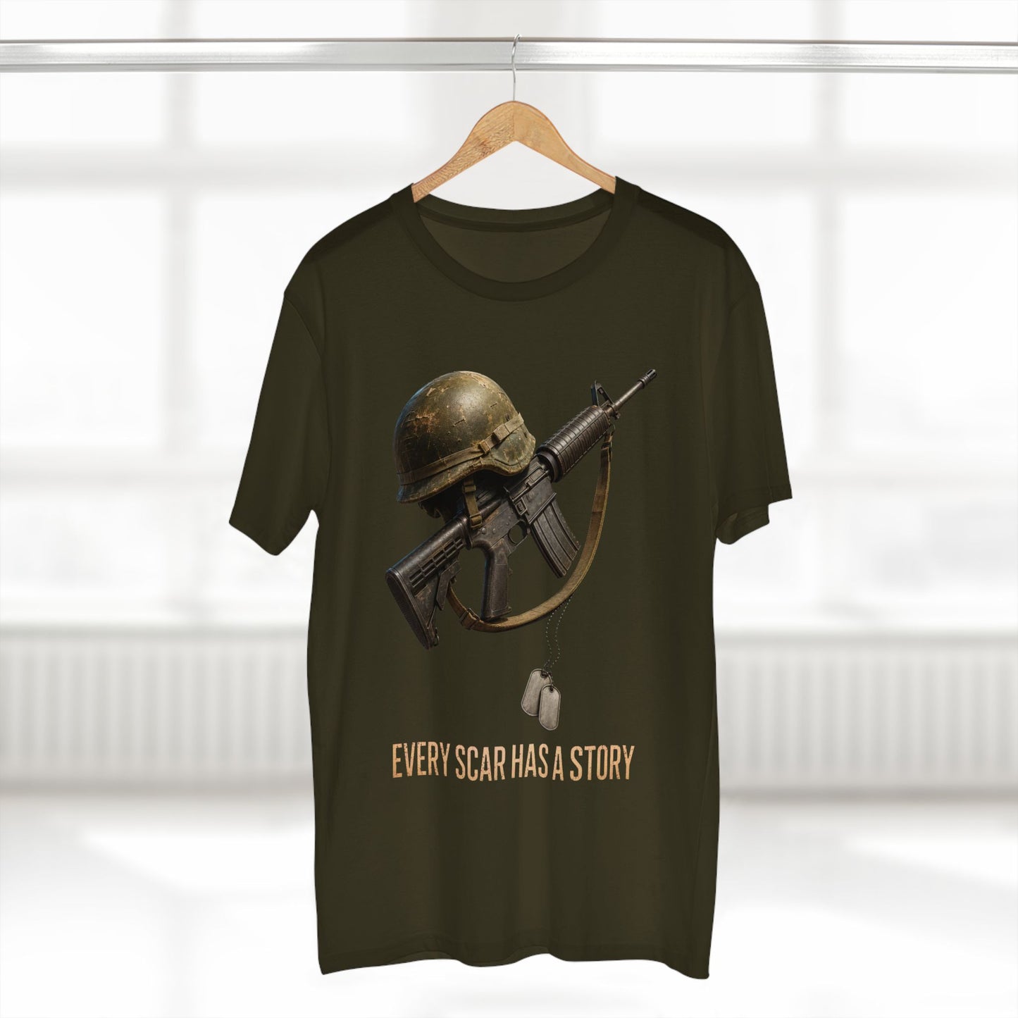 Military Tribute Tee  Veteran Helmet & Rifle T-Shirt