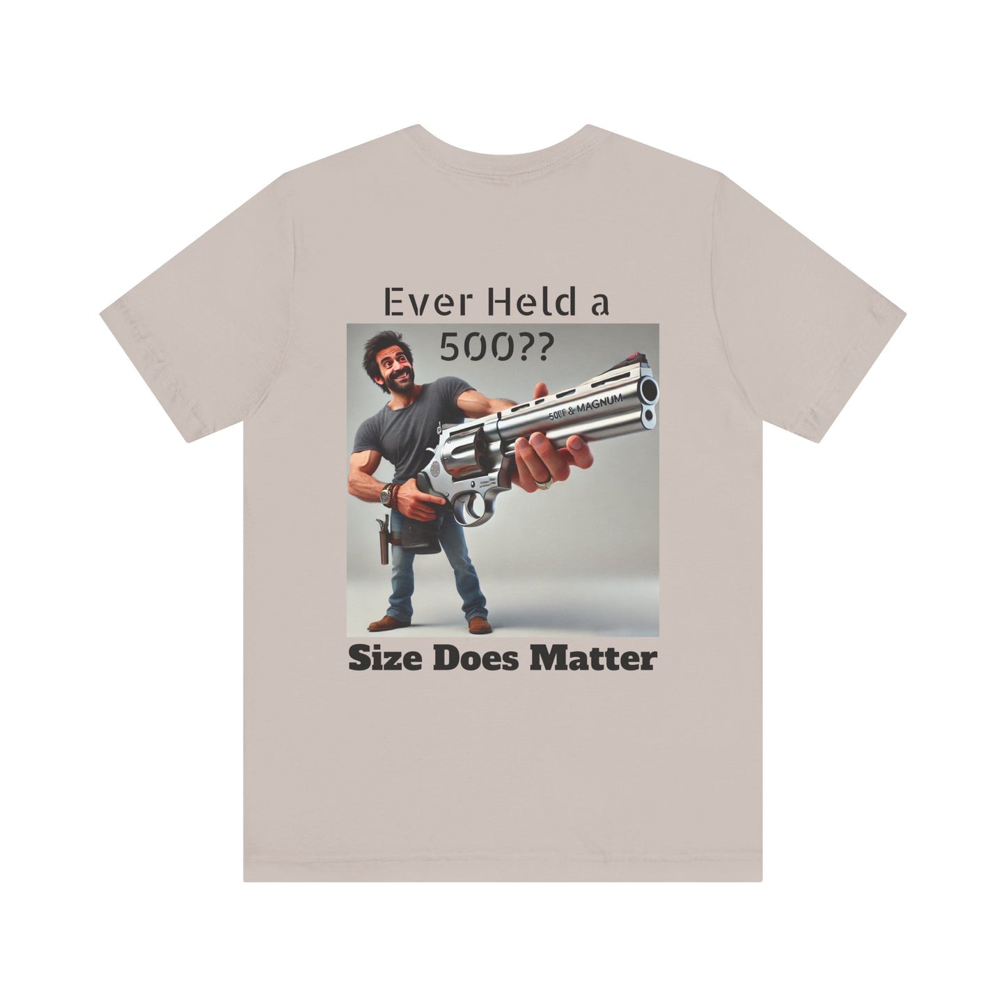Gun Humor Unisex Tee, 500 Magnum Size Does Matter, Funny Graphic T-Shirt, Novelty Shirt for Gun Enthusiasts, Second Amendment Apparel, Men's