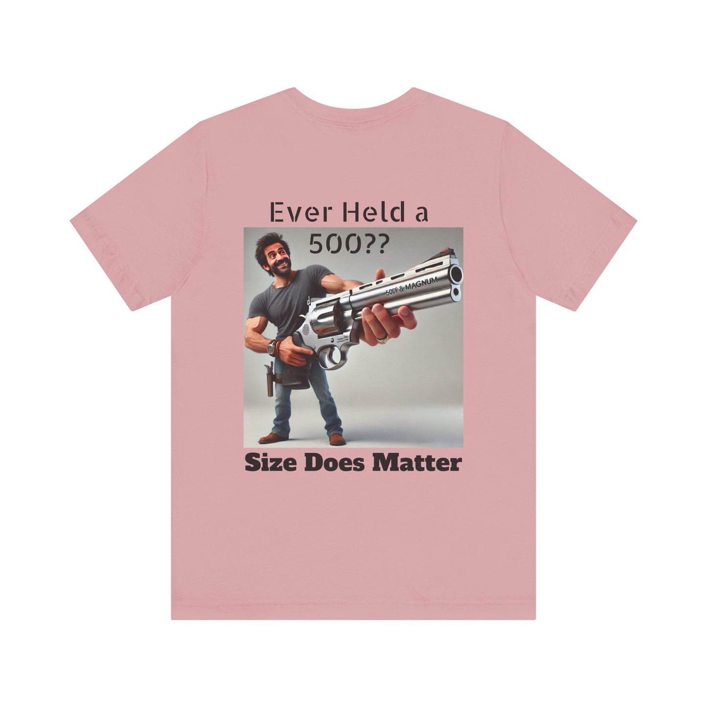 Gun Humor Unisex Tee, 500 Magnum Size Does Matter, Funny Graphic T-Shirt, Novelty Shirt for Gun Enthusiasts, Second Amendment Apparel, Men's