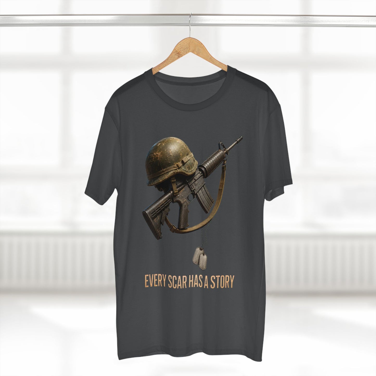 Military Tribute Tee  Veteran Helmet & Rifle T-Shirt