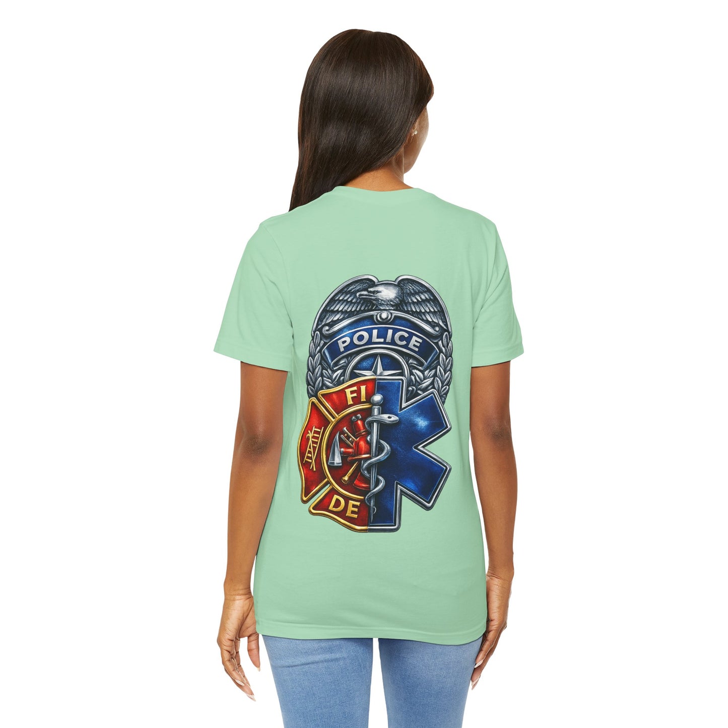 Police Fire EMS Badge Graphic Tee | First Responder Logo T-Shirt