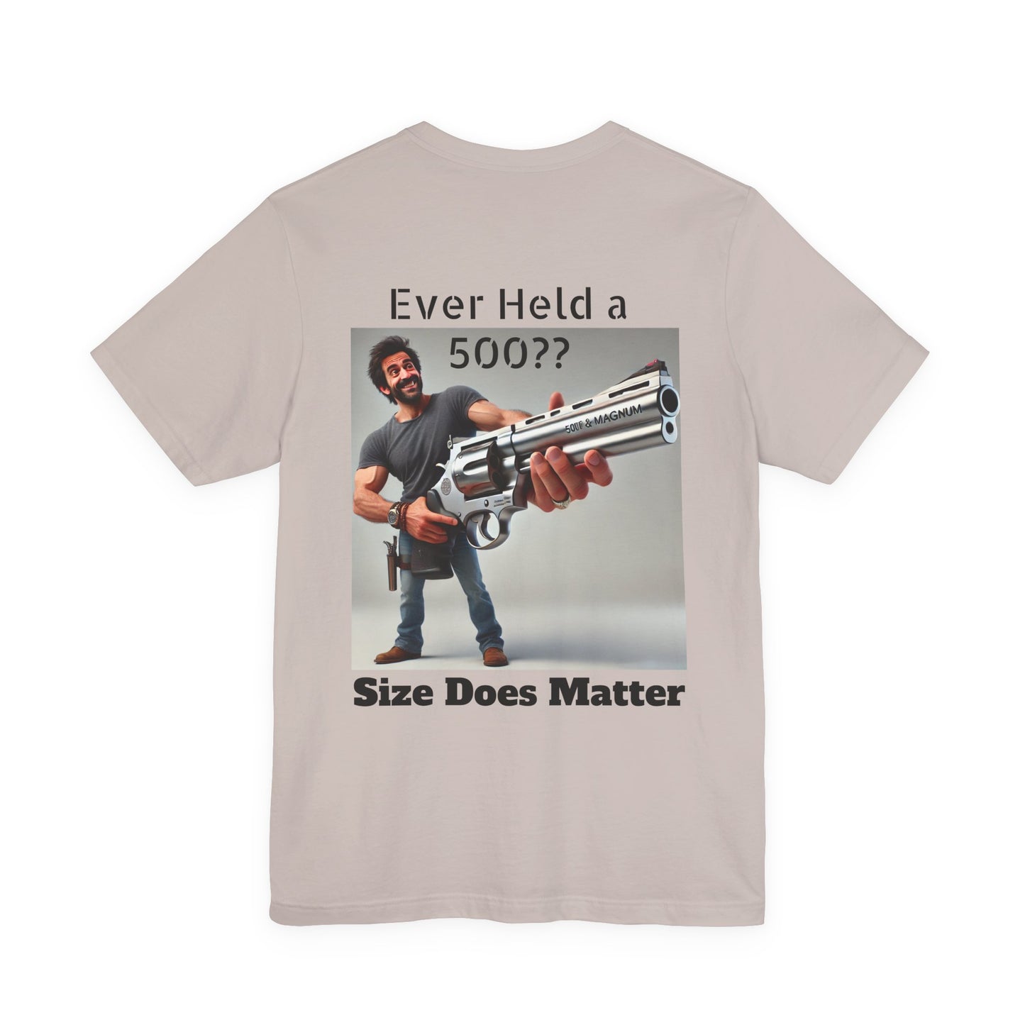 Gun Humor Unisex Tee, 500 Magnum Size Does Matter, Funny Graphic T-Shirt, Novelty Shirt for Gun Enthusiasts, Second Amendment Apparel, Men's