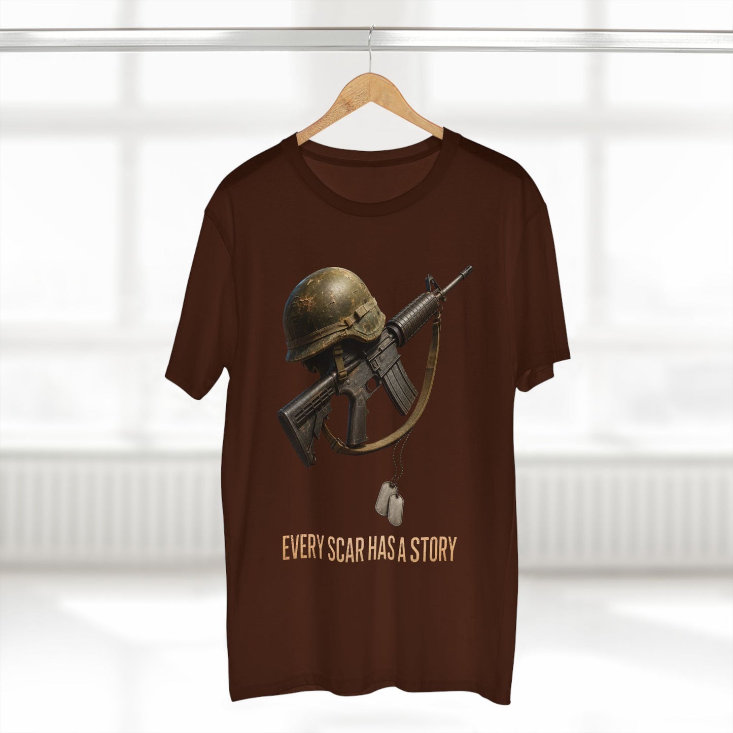 Military Tribute Tee  Veteran Helmet & Rifle T-Shirt