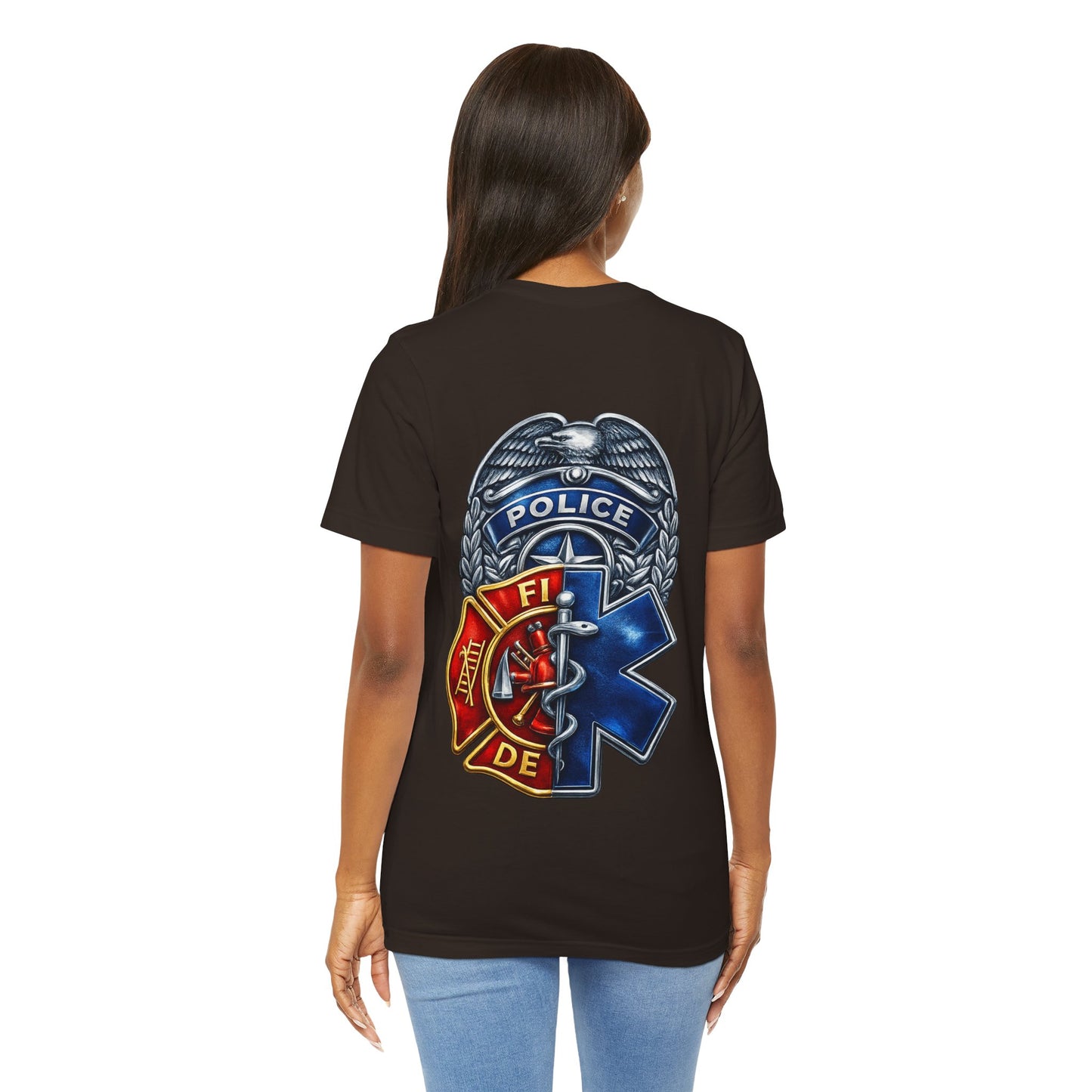 Police Fire EMS Badge Graphic Tee | First Responder Logo T-Shirt