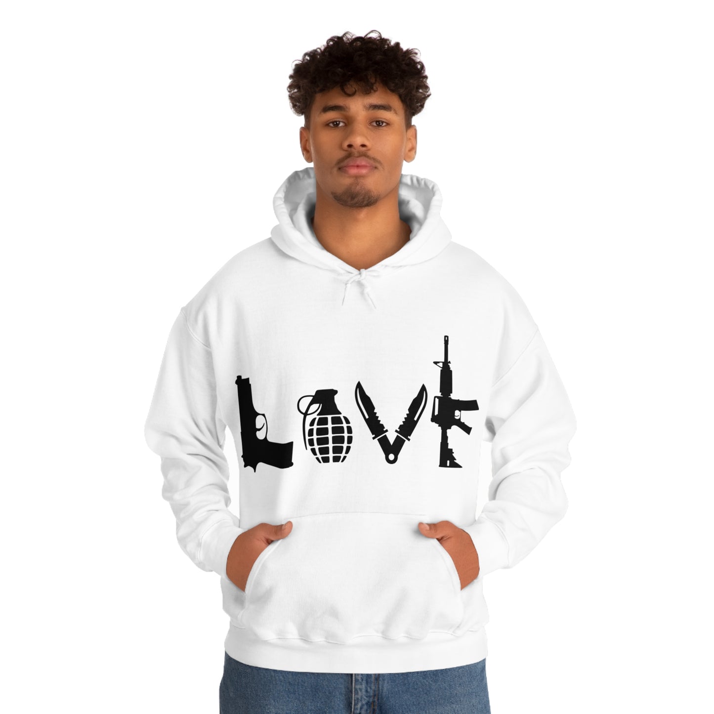 Love spelled with guns and weapons