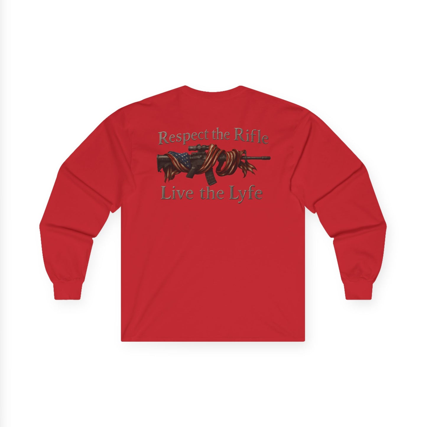 Rifle and flag Rifle Lyfe Brand Long Sleeve Tee, Patriotic 2nd Amendment Shirt, Gun Owner Gift, American Flag Apparel, Rifle Lover Tee,