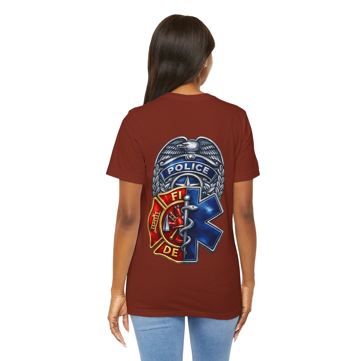 Police Fire EMS Badge Graphic Tee | First Responder Logo T-Shirt