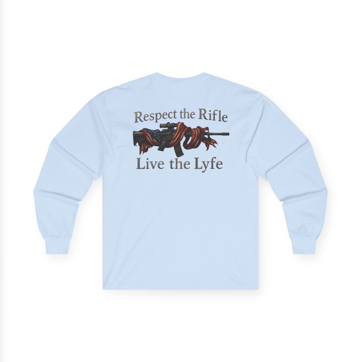 Rifle and flag Rifle Lyfe Brand Long Sleeve Tee, Patriotic 2nd Amendment Shirt, Gun Owner Gift, American Flag Apparel, Rifle Lover Tee,