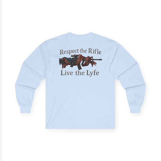 Rifle and flag Rifle Lyfe Brand Long Sleeve Tee, Patriotic 2nd Amendment Shirt, Gun Owner Gift, American Flag Apparel, Rifle Lover Tee,
