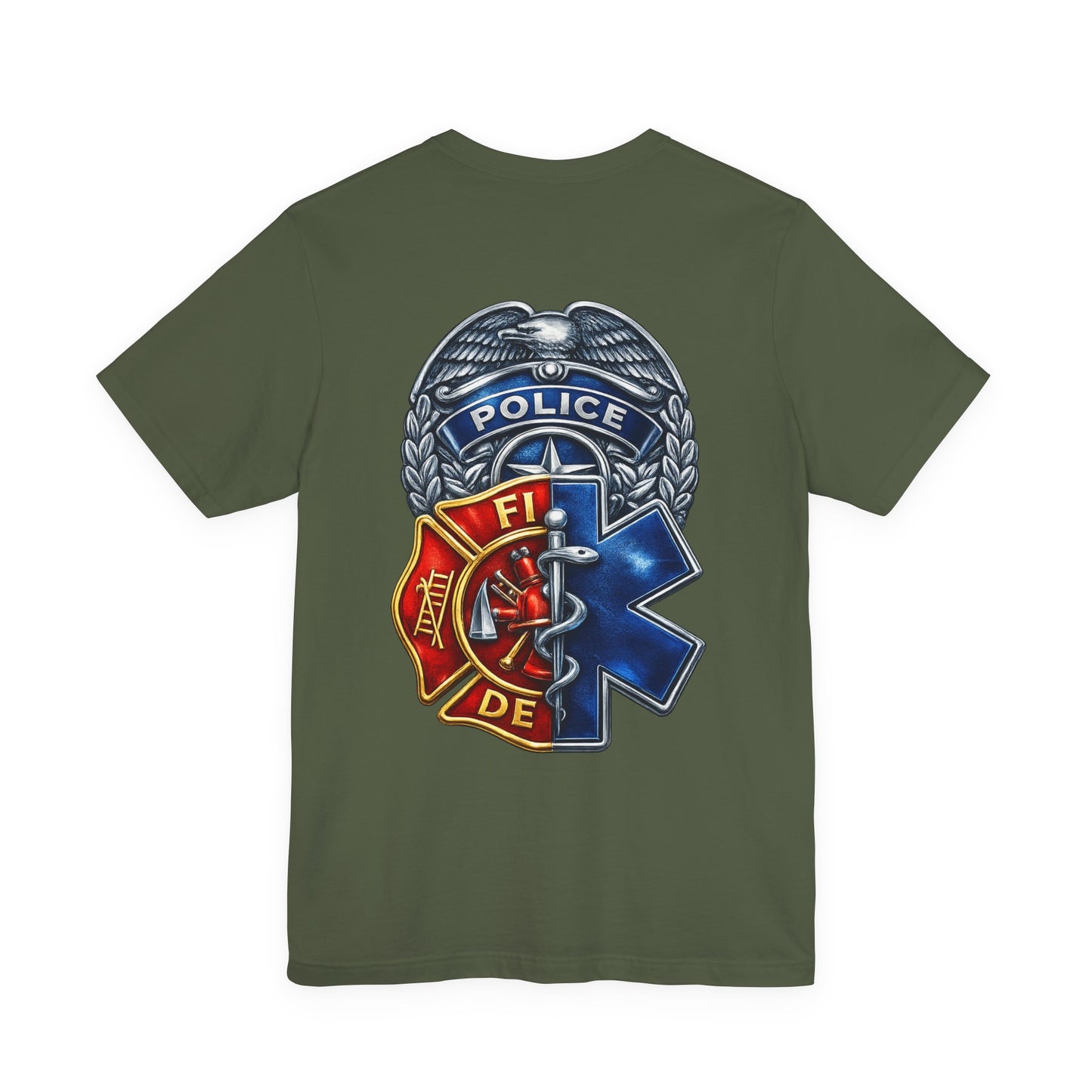 Police Fire EMS Badge Graphic Tee | First Responder Logo T-Shirt