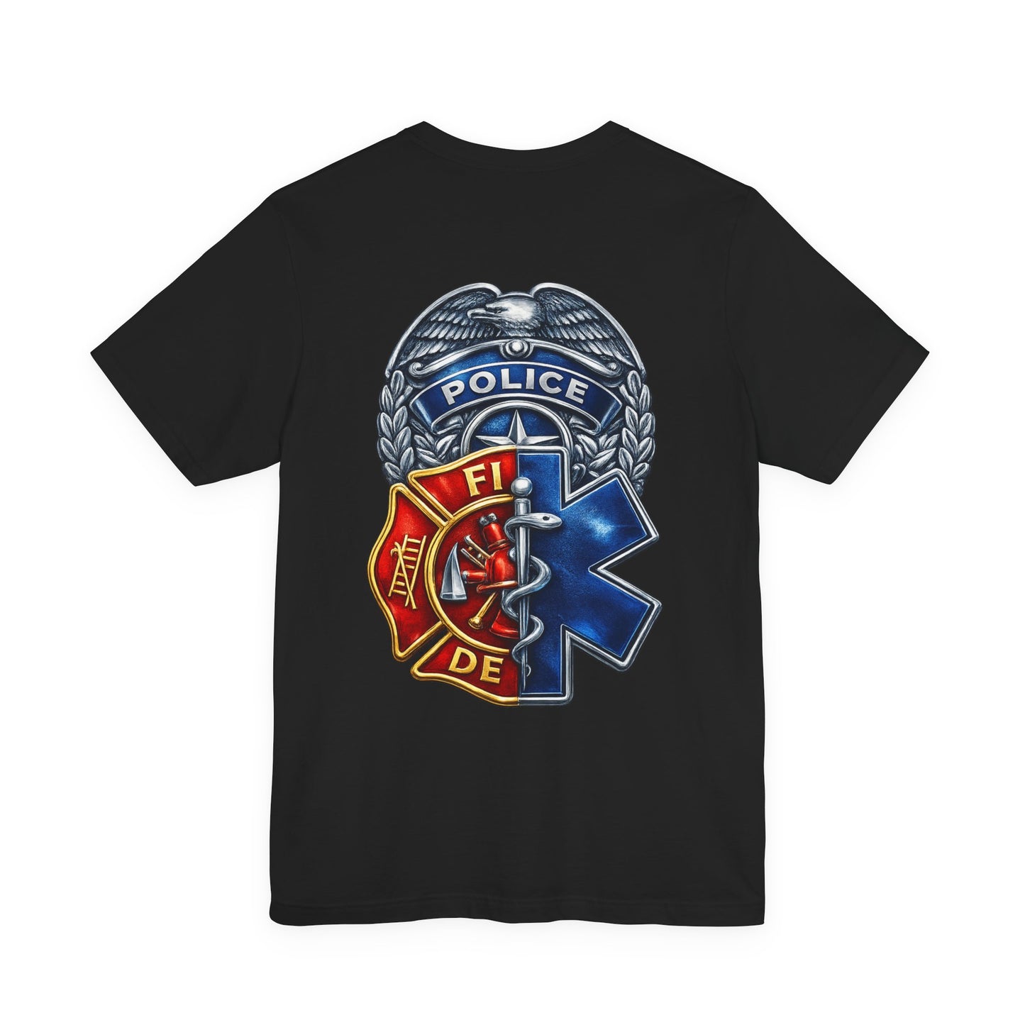 Police Fire EMS Badge Graphic Tee | First Responder Logo T-Shirt