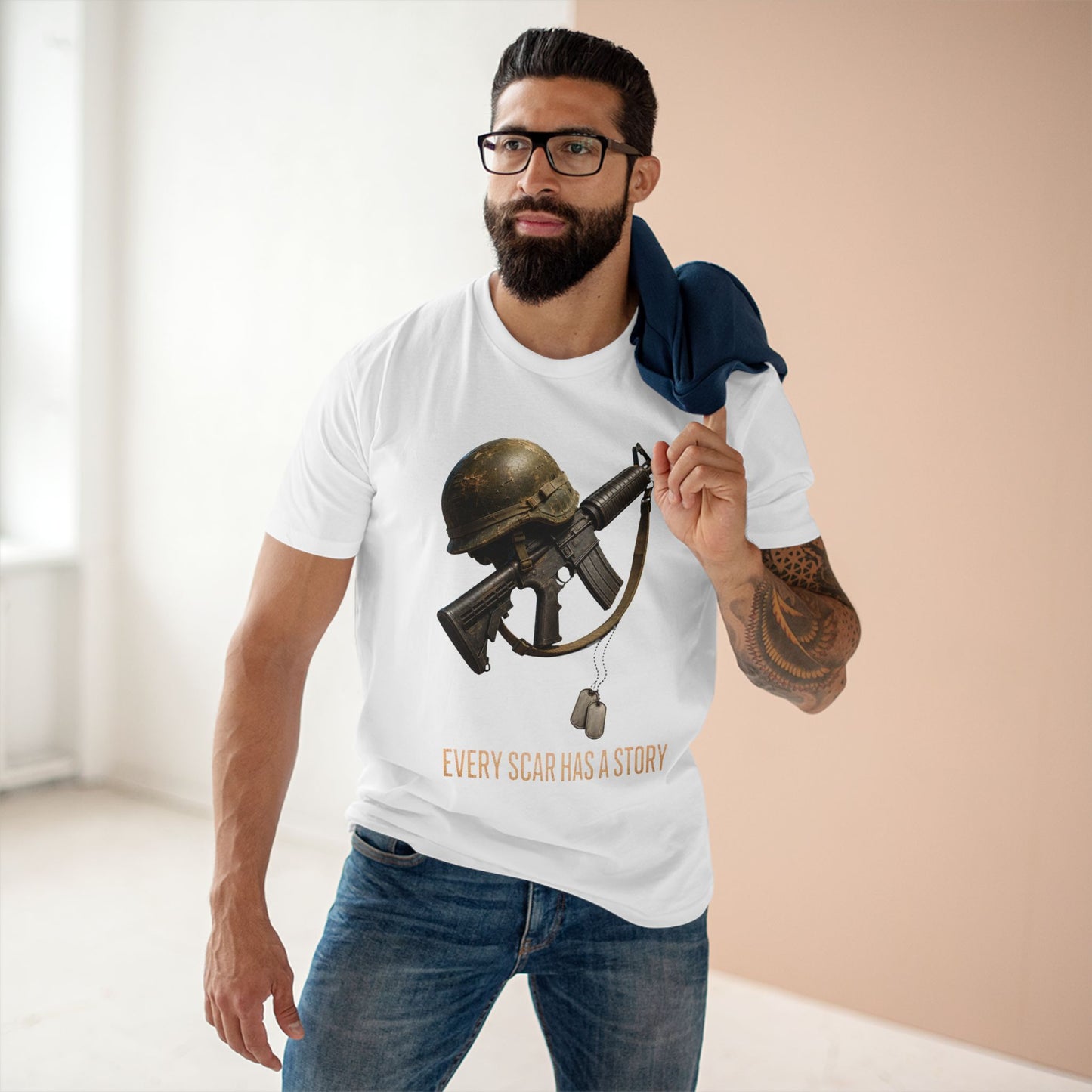 Military Tribute Tee  Veteran Helmet & Rifle T-Shirt