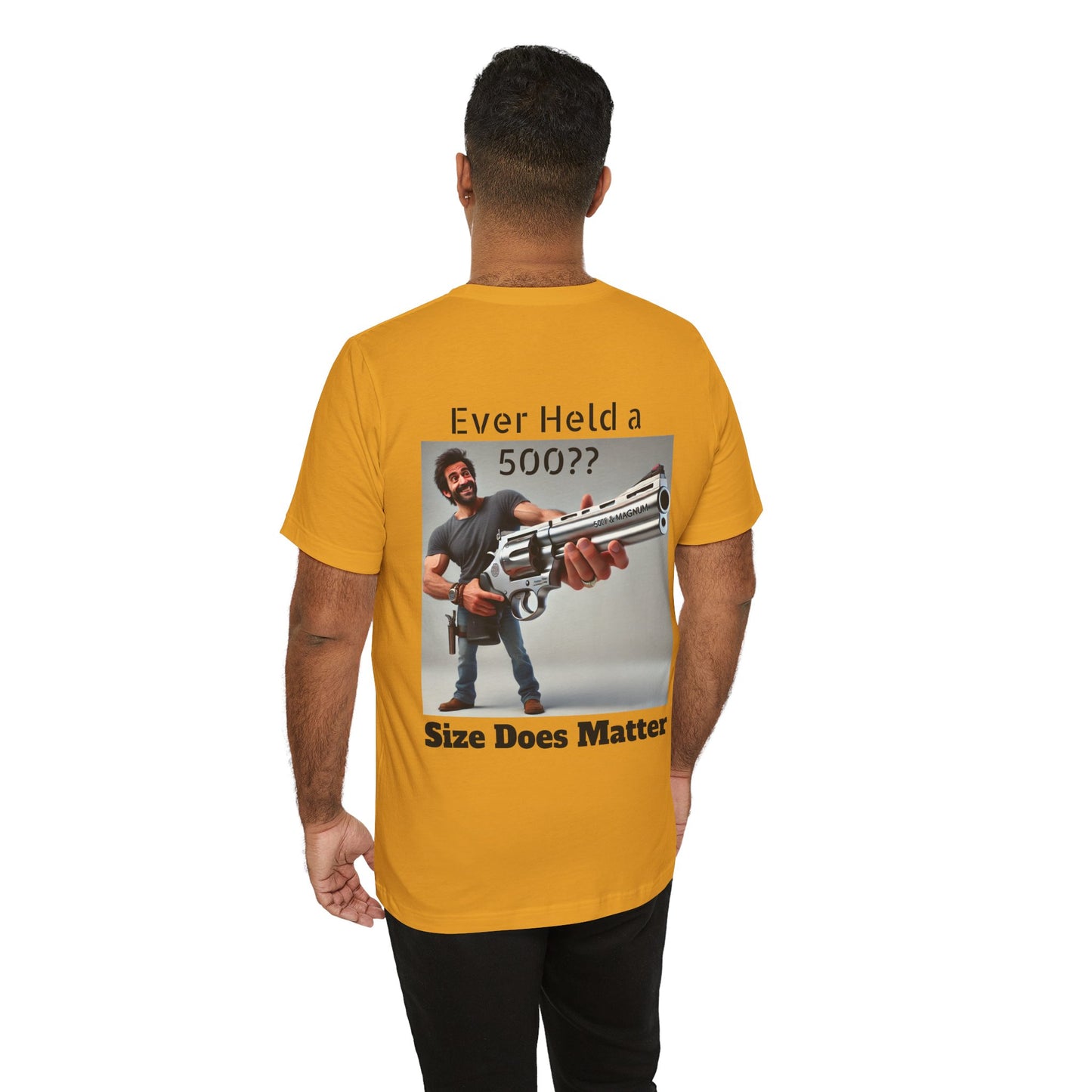 Gun Humor Unisex Tee, 500 Magnum Size Does Matter, Funny Graphic T-Shirt, Novelty Shirt for Gun Enthusiasts, Second Amendment Apparel, Men's