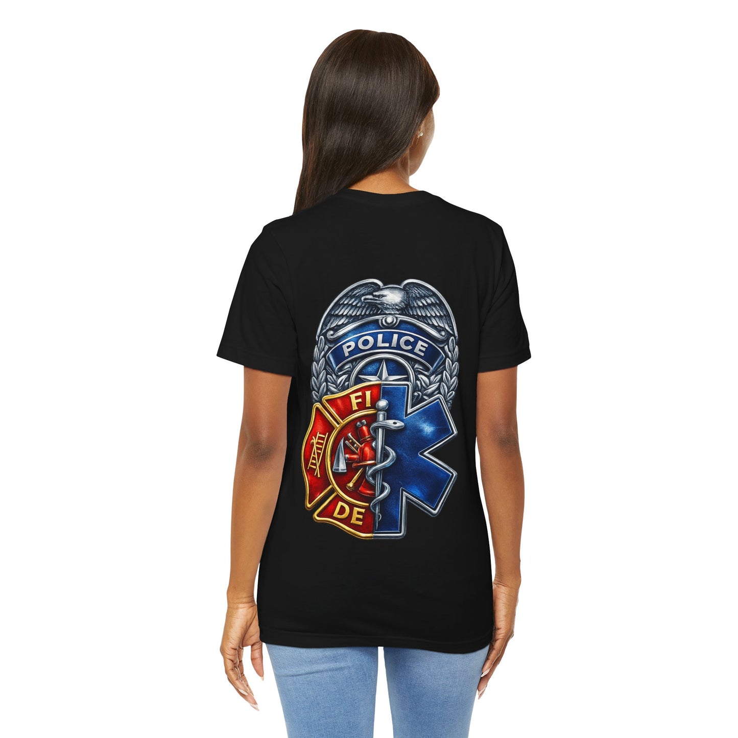 Police Fire EMS Badge Graphic Tee | First Responder Logo T-Shirt