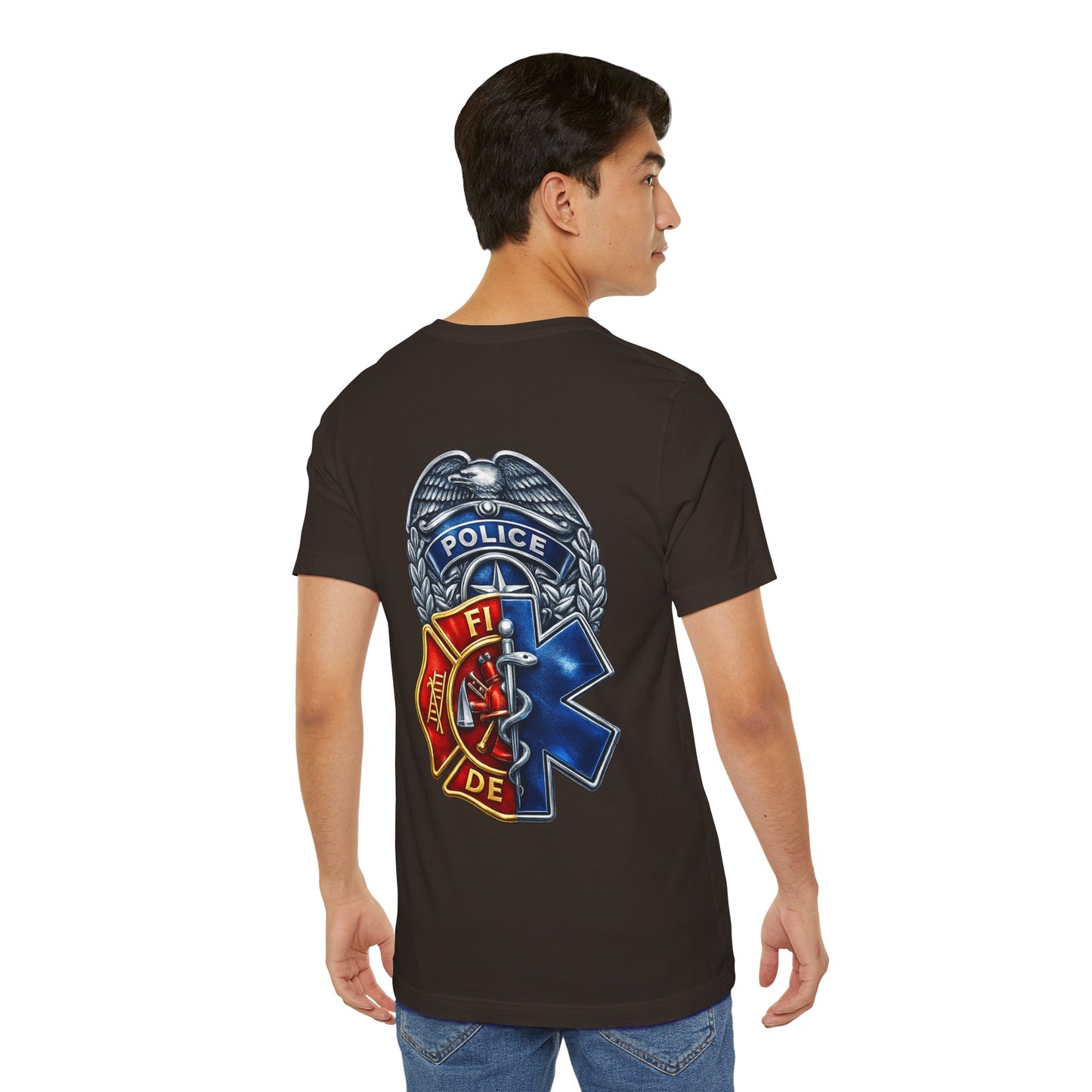 Police Fire EMS Badge Graphic Tee | First Responder Logo T-Shirt