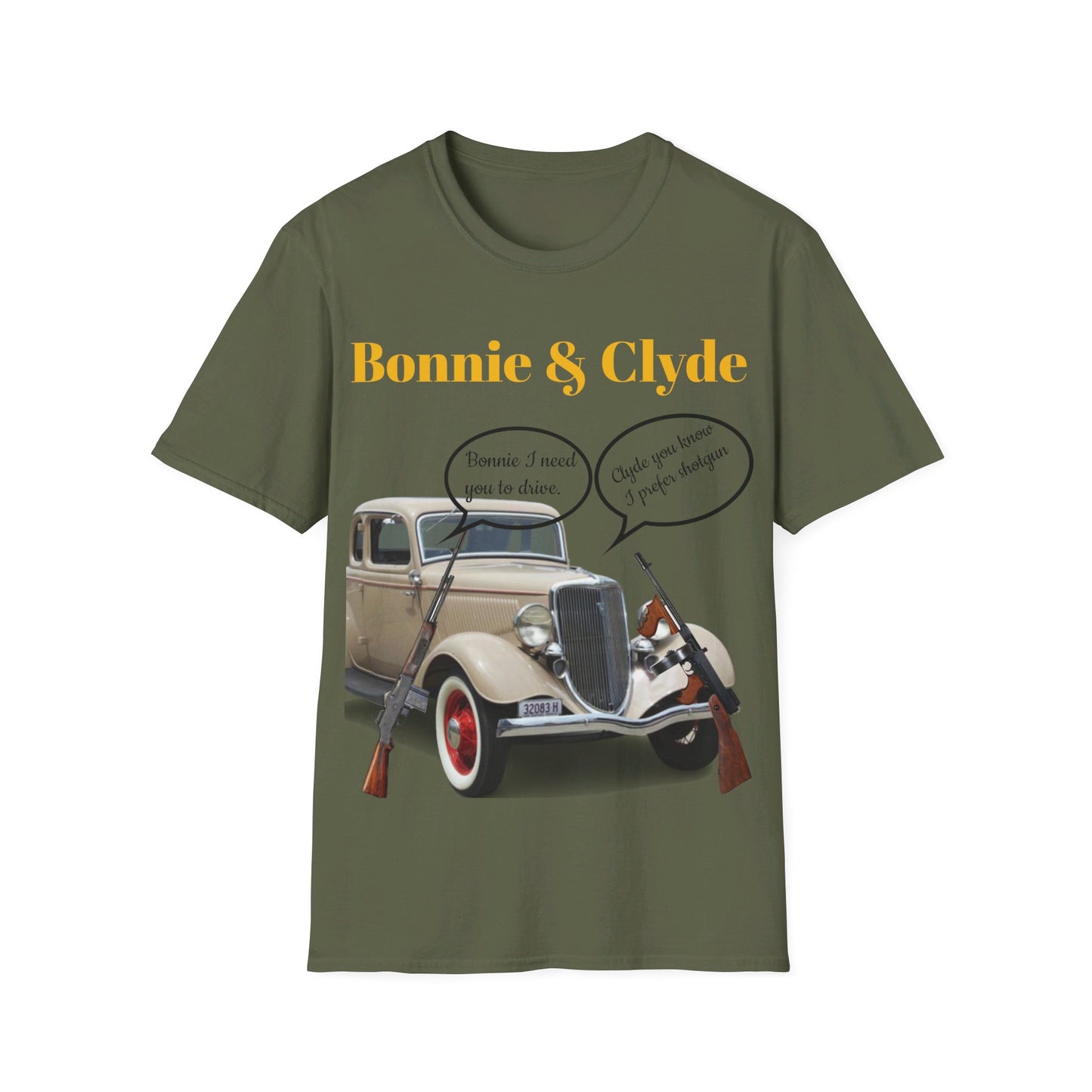 Bonnie and Clyde Rifle T-Shirt, Outlaw Couple Matching Tee, Vintage Gangster Shirt, Criminal Partners Top, Retro Crime Duo Apparel