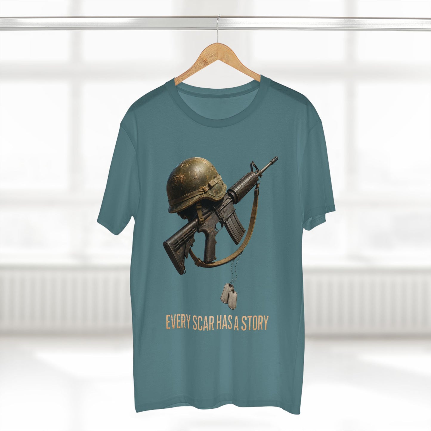 Military Tribute Tee  Veteran Helmet & Rifle T-Shirt