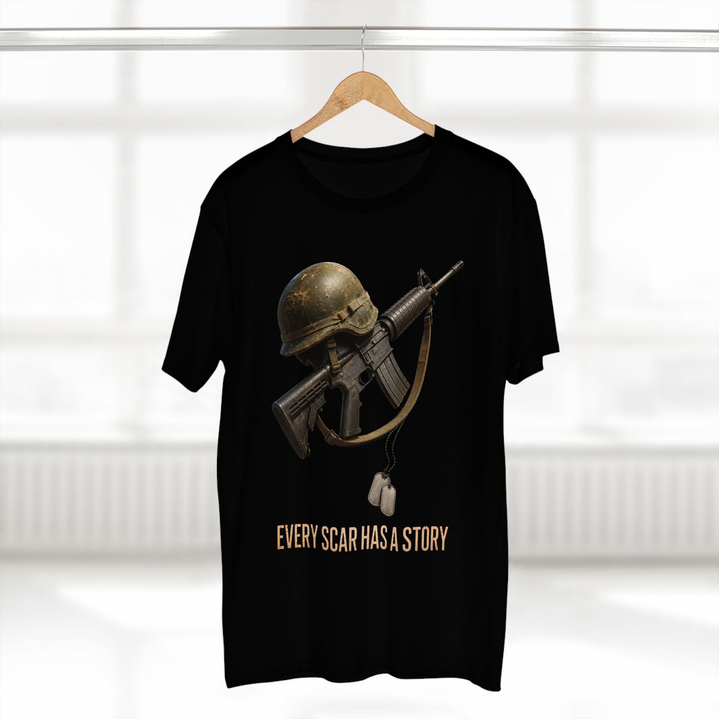 Military Tribute Tee  Veteran Helmet & Rifle T-Shirt