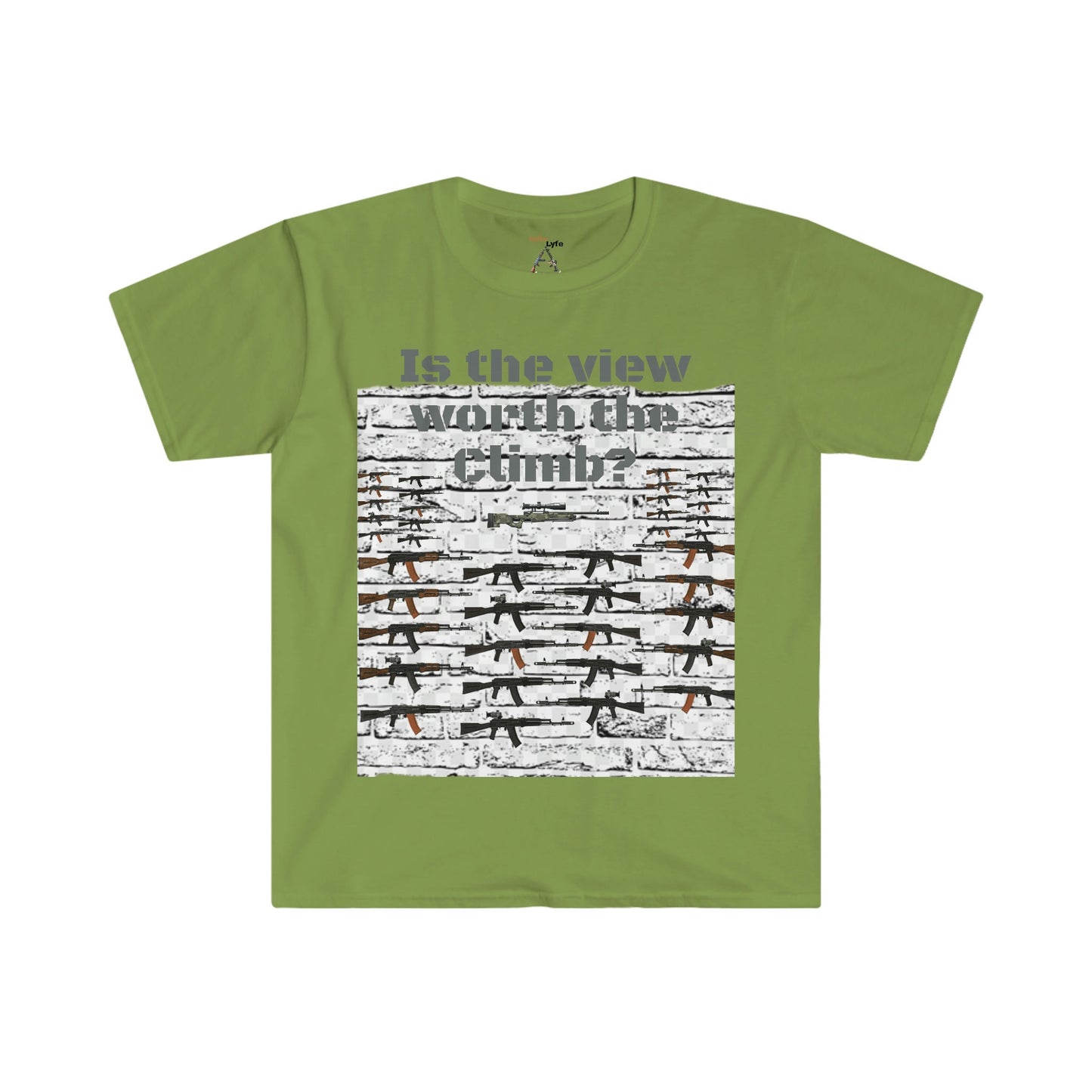 Unisex Softstyle T-Shirt, rifle wall, climb wall, view of climb