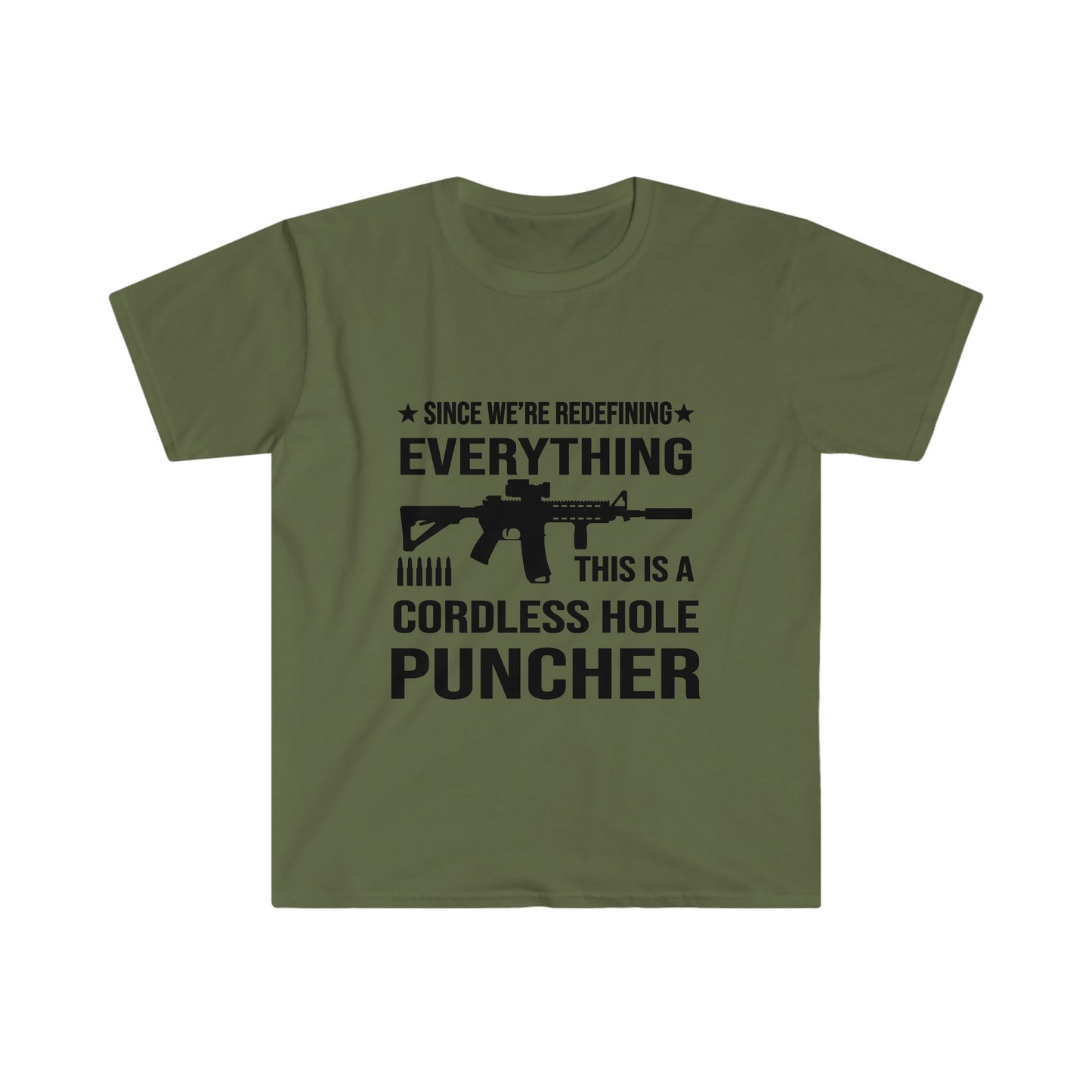 Unisex Softstyle T-Shirt, cordless hole, puncher, ar15, rifle, hole puncher